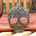 Large Floral Engraved Skull Metal Charm in Eight Finishes view 4