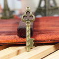 Vintage Key Charm Pendant with Three-Leaf Flower 52x17mm