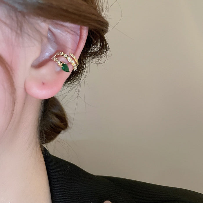 Gold Plated Green Zircon Snake Ear Cuff Clip-on Earrings Minimalist No Piercing Jewelry