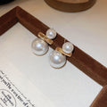 Vintage French Imitation Pearl Stud Earrings Geometric Sphere Bar Design For Women view 2