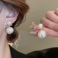 Vintage French Imitation Pearl Stud Earrings Geometric Sphere Bar Design For Women view 1