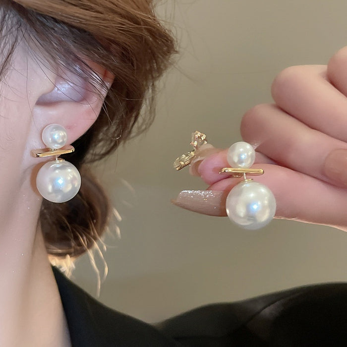 Vintage French Imitation Pearl Stud Earrings Geometric Sphere Bar Design For Women
