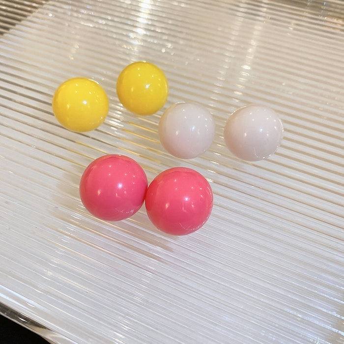 Candy Color Acrylic Sphere Stud Earrings With Silver Pins Minimalist European Style