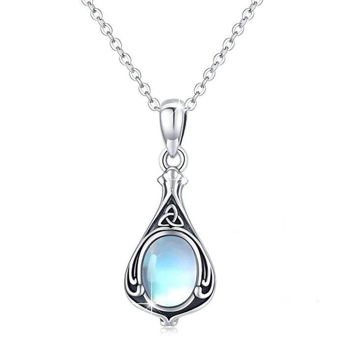 Antique Silver Water Drop Imitation Moonstone Vine Necklace For Women, European Fashion Pendant
