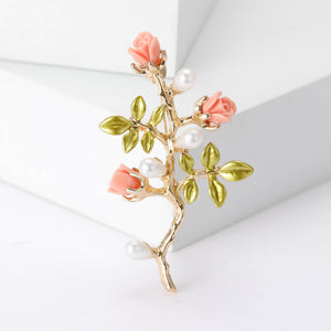 Metal Alloy Rose Pearl Brooch Pin For Suits And Dresses