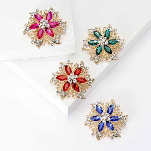 Alloy Rhinestone Flower Brooch Pin For Womens Clothing Hats And Accessories