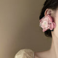 Fresh Forest Style Mesh Pearl Flower Drop Earrings With Silver Pins, Sweet Floral Fairy Jewelry view 4