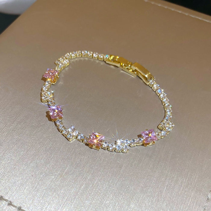 Light Luxury Geometric Square Zircon Prong Bangle Korean Style Sweet Fashion Bracelet