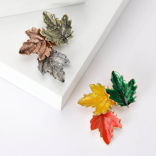 Alloy Enamel Three Maple Leaf Brooch Pin For Fashion Clothing