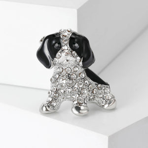 Alloy Rhinestone Black White Dog Brooch Pin For Formal Wear