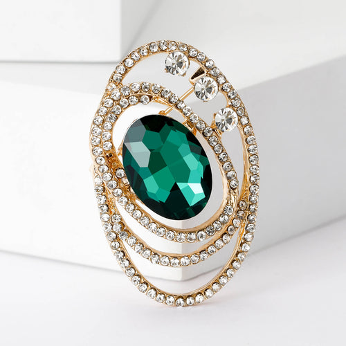 Alloy Oval Crystal Brooch Pin For Suits Dresses And Formalwear
