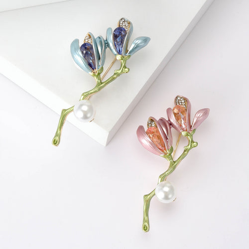Alloy Magnolia Pearl Brooch Pin For Suit And Apparel Decoration