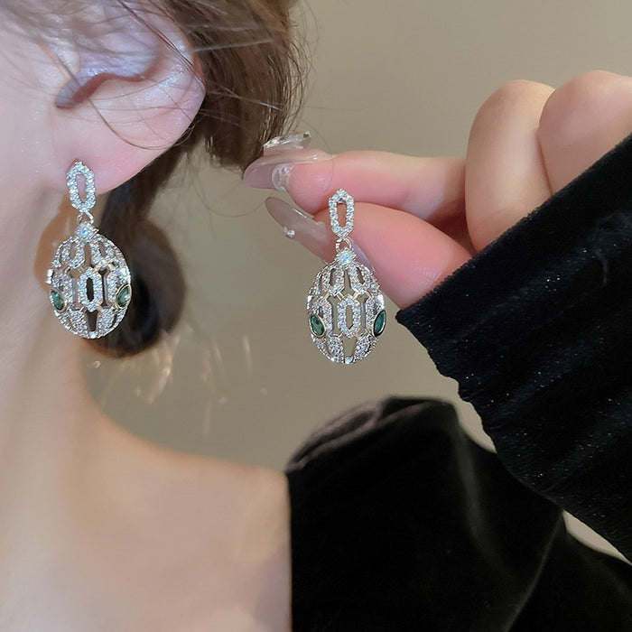 Light Luxury Zircon Oval Hollow Snake Design Drop Earrings With Silver Needle Posts