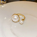 Gold Plated Irregular Round Oval Faux Pearl Open Ring French Light Luxury Geometric Ring view 2