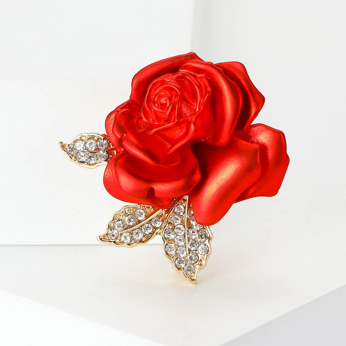 Alloy Red Rose Flower Brooch For Garment Decoration