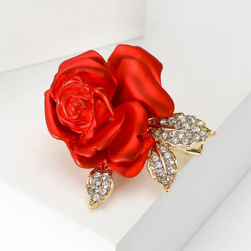 Alloy Red Rose Flower Brooch For Garment Decoration