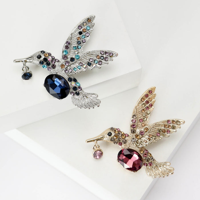 Alloy Rhinestone Hummingbird Brooch Pin For Elegant Clothing Decoration