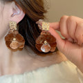 Maillard Style Acrylic Flower Drop Earrings With Silver Needle, Statement Light Luxury Floral Ear Studs view 4