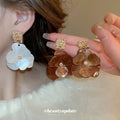 Maillard Style Acrylic Flower Drop Earrings With Silver Needle, Statement Light Luxury Floral Ear Studs view 2