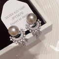 French Vintage Faux Pearl Round Rhinestone Tassel Drop Earrings With Silver Posts for Women view 3