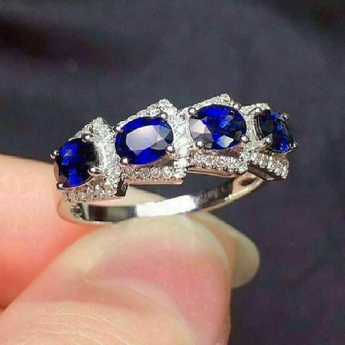 Klein Blue Zircon Ring For Women, European Elegant Vintage Magazine Style Finger Jewelry