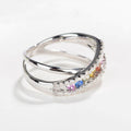 Fashion Rainbow Cross Ring Elegant Women's Statement Jewelry Colorful Crisscross Finger Ring view 3