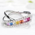 Fashion Rainbow Cross Ring Elegant Women's Statement Jewelry Colorful Crisscross Finger Ring view 2