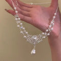 French Vintage Faux Pearl Rhinestone Baroque Geometric Y2K Choker Necklace view 2