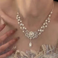 French Vintage Faux Pearl Rhinestone Baroque Geometric Y2K Choker Necklace view 1