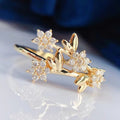 Japanese Korean Floral Micro Pave Zircon Ring For Women, Sweet Plant Flower Index Finger Ring view 3