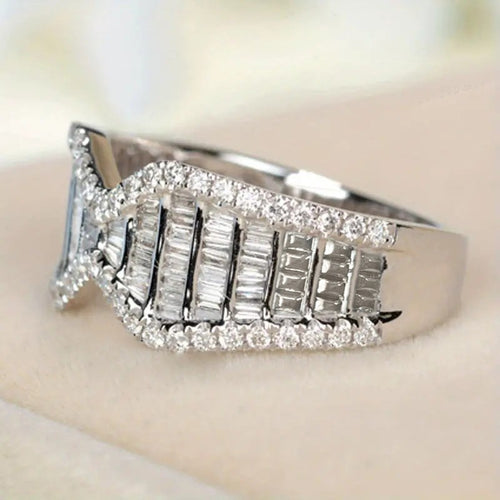 Trendy Style Bowknot Pave T Shape Zircon Ring Geometric Design Fashion Finger Ring