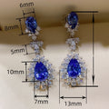 Luxury Blue Water Drop Full Rhinestone Stud Earrings, Bridal Simulated Diamond Jewelry For Women view 5