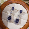Luxury Blue Water Drop Full Rhinestone Stud Earrings, Bridal Simulated Diamond Jewelry For Women view 3