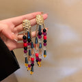 Light Luxury Alloy Rhinestone Butterfly Flower Tassel Drop Earrings For Women view 3