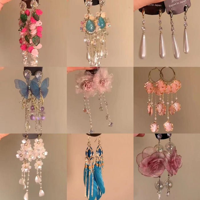 Light Luxury Alloy Rhinestone Butterfly Flower Tassel Drop Earrings For Women
