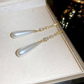 French Light Luxury Gold Plated Copper Teardrop Pearl Tassel Drop Earrings With Zirconia view 4