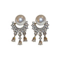 French OL Style Faux Pearl Rhinestone Round Tassel Drop Earrings For Women view 5