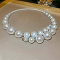 French Vintage Geometric Faux Pearl Choker Necklace, Elegant Round Bead Statement Jewelry view 4