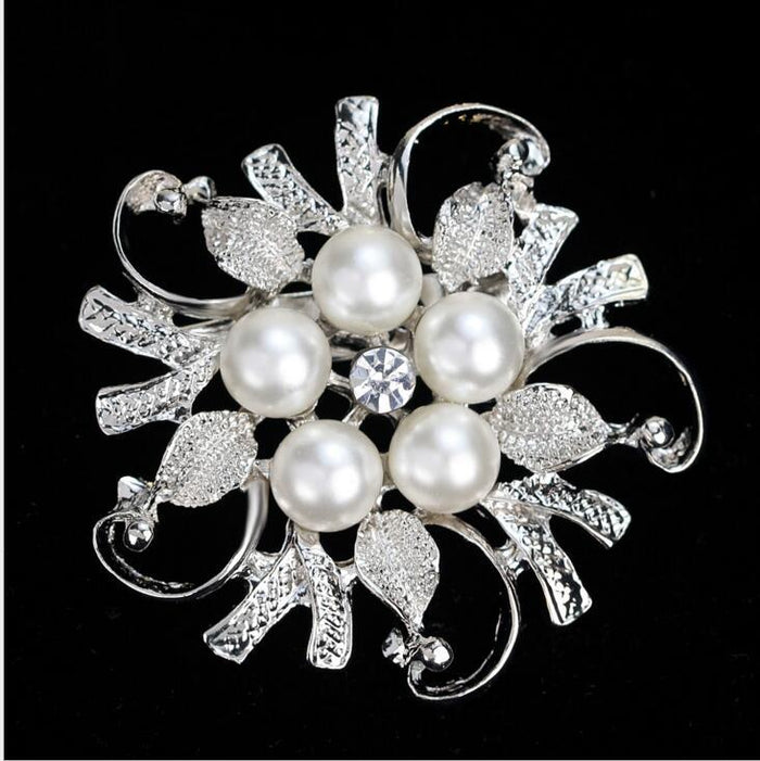 Black Silver Tone Pearl Scrollburst Pearl Look Two Designs Metal Brooch Pin