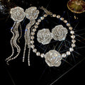 Alloy Rhinestone Flower Tassel Earrings And Necklace Jewelry Set Minimalist Light Luxury Style view 2