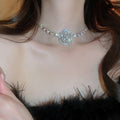 Alloy Rhinestone Flower Tassel Earrings And Necklace Jewelry Set Minimalist Light Luxury Style view 4