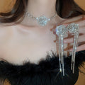 Alloy Rhinestone Flower Tassel Earrings And Necklace Jewelry Set Minimalist Light Luxury Style view 1