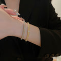 Gold Plated Copper Zircon Brushed Vintage Court Style Open Bangle For Women view 4