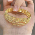 Gold Plated Copper Multi Layer Open Beaded Bangle With Crushed Silver Minimalist Elegant Style view 1