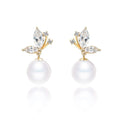 Akoya Style Butterfly Bow Pearl Stud Earrings, Round Faux Pearl Chic Earrings For Women view 2