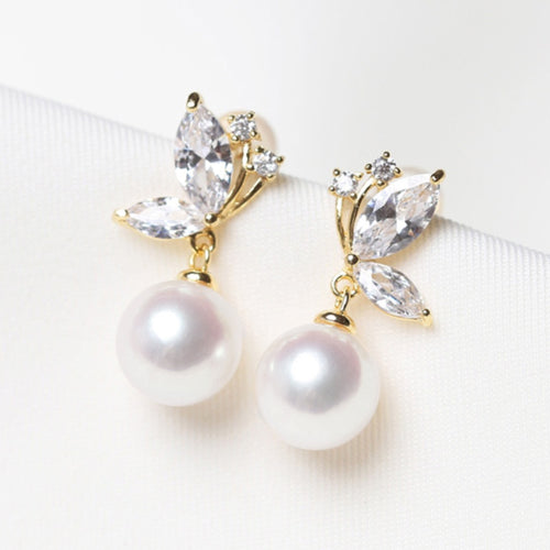 Akoya Style Butterfly Bow Pearl Stud Earrings, Round Faux Pearl Chic Earrings For Women