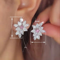 French Style Pink Cherry Blossom Stud Earrings Cute Elegant Light Luxury Earrings For Women view 2