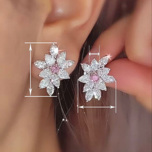 French Style Pink Cherry Blossom Stud Earrings Cute Elegant Light Luxury Earrings For Women