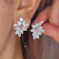 French Style Pink Cherry Blossom Stud Earrings Cute Elegant Light Luxury Earrings For Women view 1