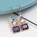 Fashion Purple Drop Earrings With Blue Pink Mixed Color Zircon, Elegant Medium Long Ear Jewelry view 1